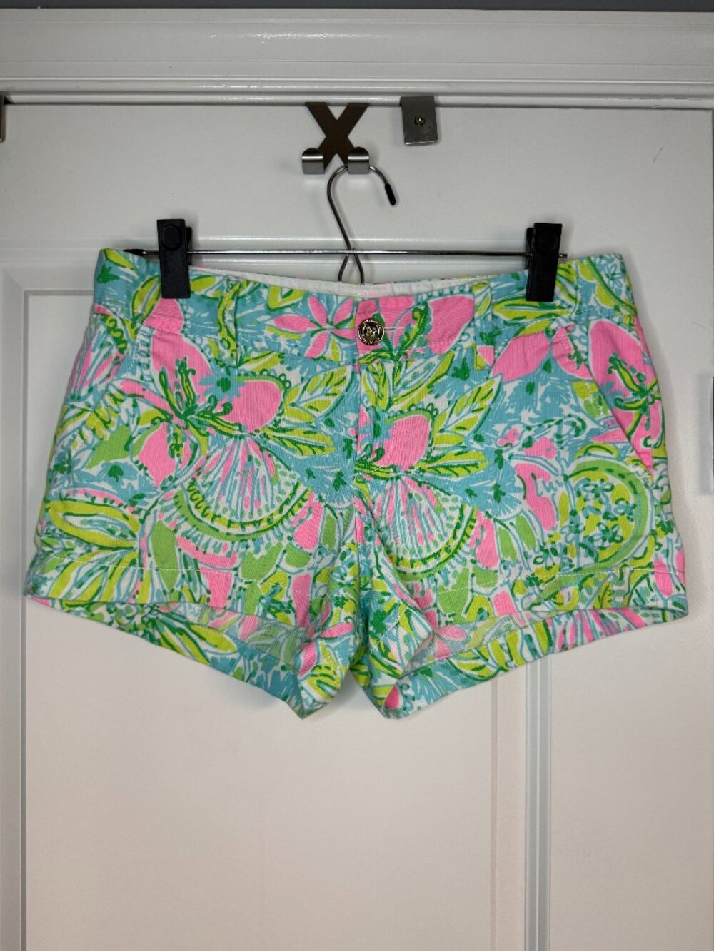 Lilly Pulitzer Walsh Shorts Womens 4 Pink Aqua Green Tropical Resort Wear